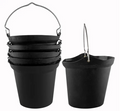Set of black buckets with handles on a white background