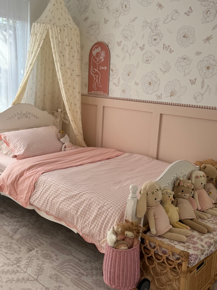 Matching Single Quilt Cover & Waterproof Pillowcase Set - Pink Gingham