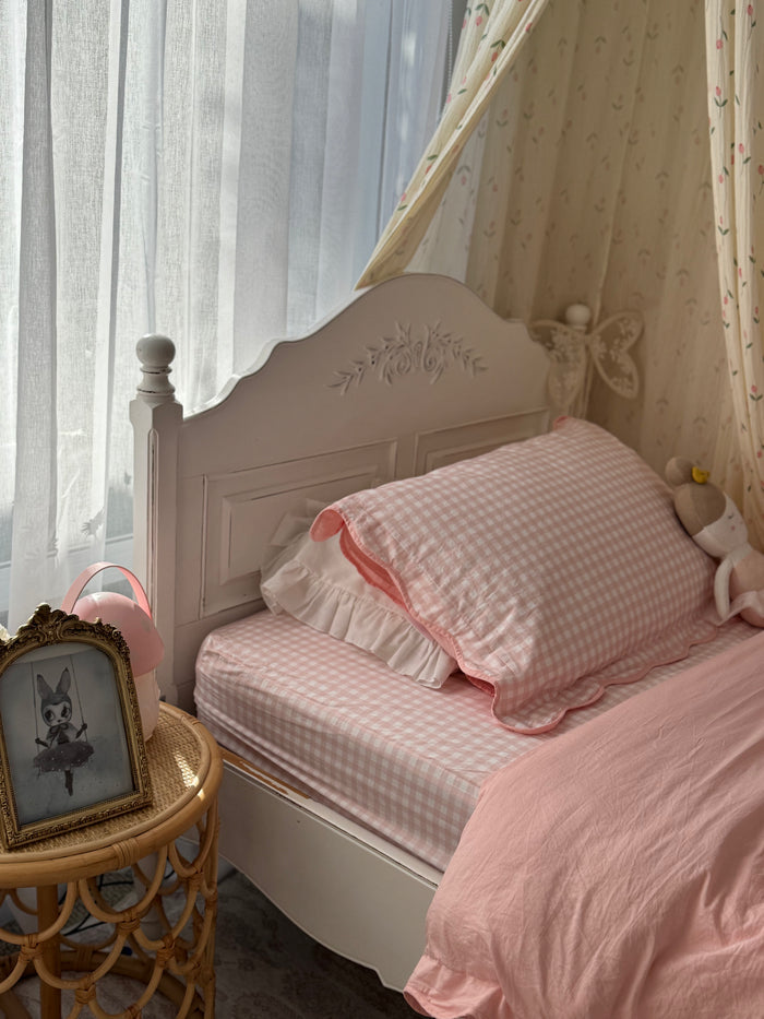 Matching Single Quilt Cover & Waterproof Pillowcase Set - Pink Gingham