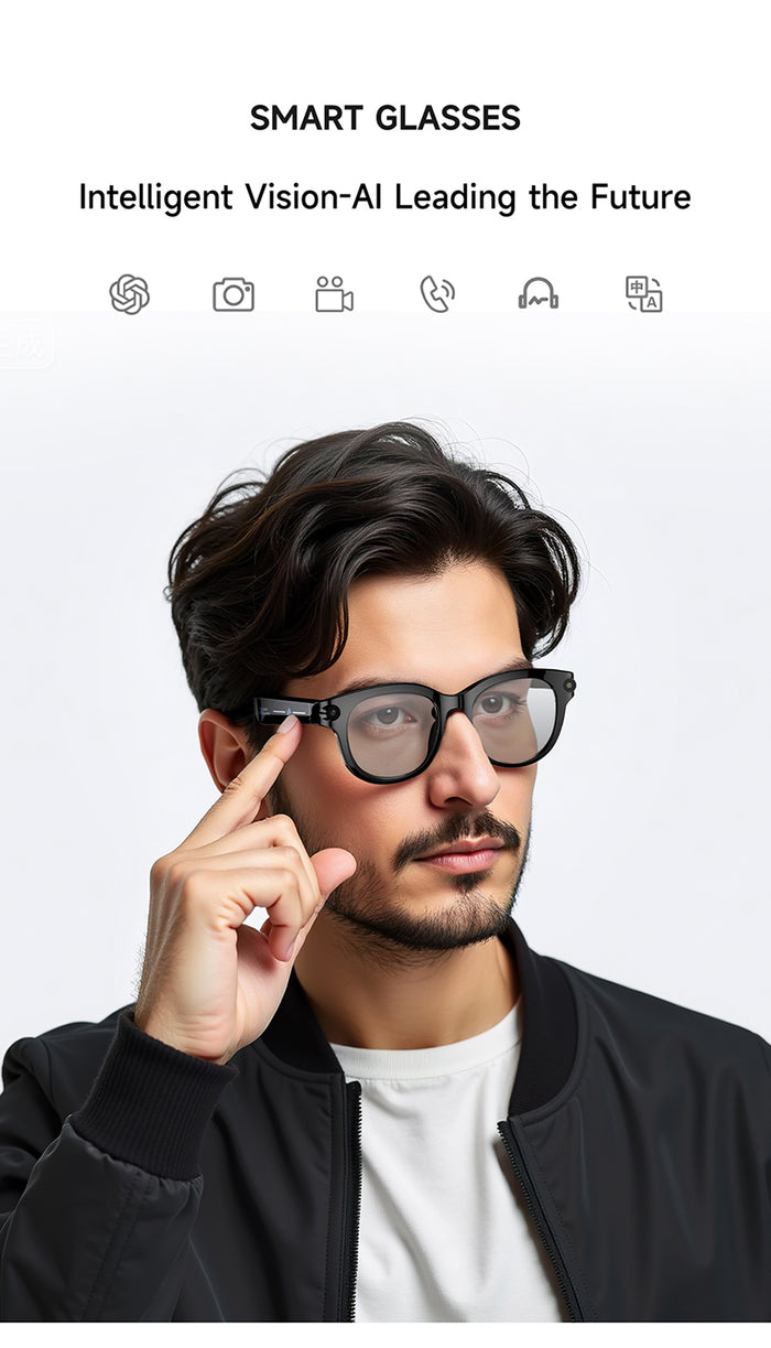 AI Smart Glasses – Built-In Camera, Open-Ear Audio & AI Assistant, Bluetooth, Black/White