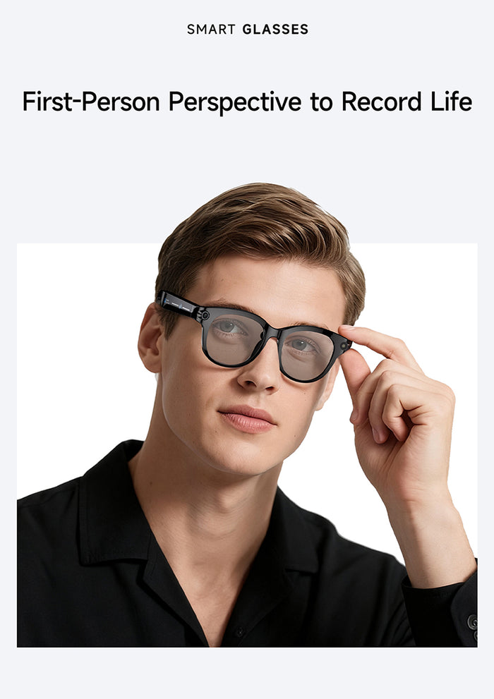 AI Smart Glasses – Built-In Camera, Open-Ear Audio & AI Assistant, Bluetooth, Black/White