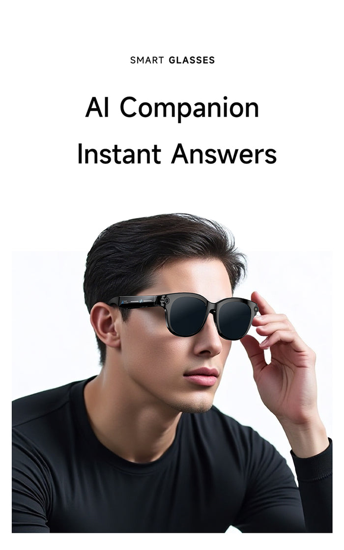 AI Smart Glasses – Built-In Camera, Open-Ear Audio & AI Assistant, Bluetooth, Black/White