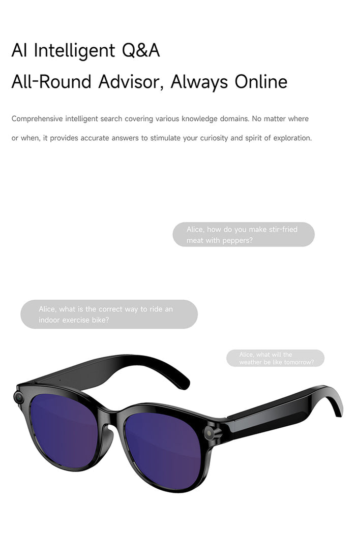 AI Smart Glasses – Built-In Camera, Open-Ear Audio & AI Assistant, Bluetooth, Black/White
