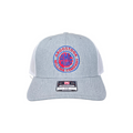 Gray cap with red and blue logo on a white background