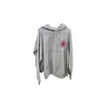 Gray hoodie with a logo on a white background