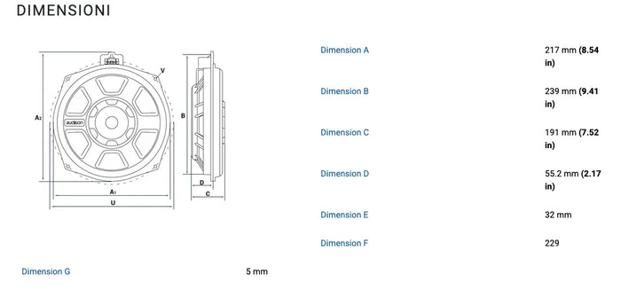 Audison APBMW S8-2.2 subwoofer per BMW e Mini 200mm 2 ohm 300W