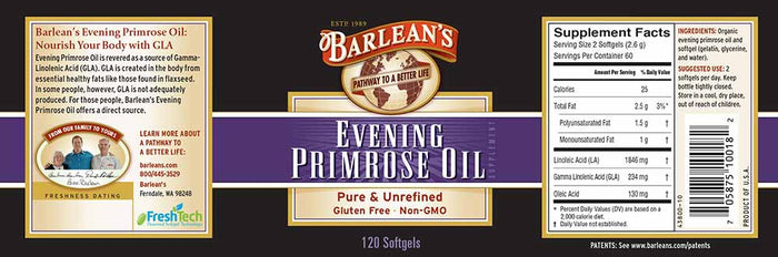Barlean's Organic Oils Evening Primrose Oil Label