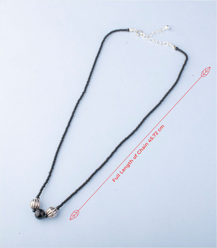 Black Bead Dual Orb Antique Mangalsutra (Silver)