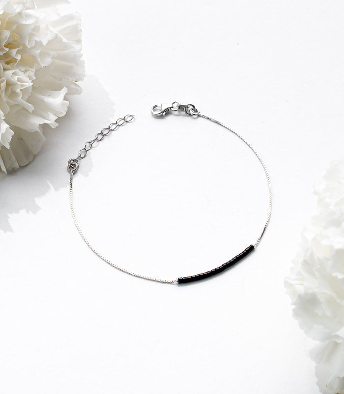 Black Beads Mangalsutra Bracelet (Silver)