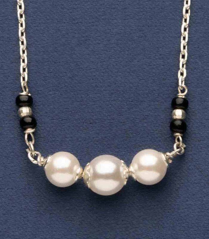 Black Beads Triple Pearl Mangalsutra (Silver)