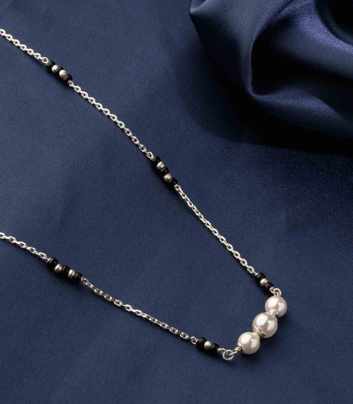 Black Beads Triple Pearl Mangalsutra (Silver)