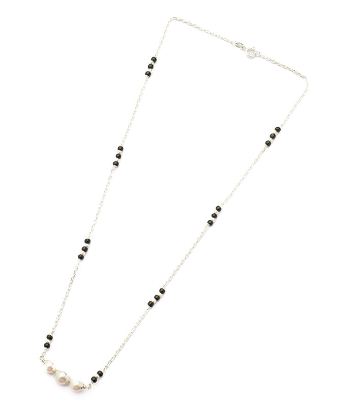 Black Beads Triple Pearl Mangalsutra (Silver)