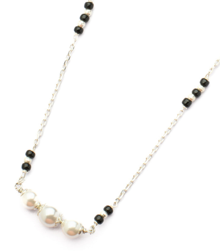 Black Beads Triple Pearl Mangalsutra (Silver)