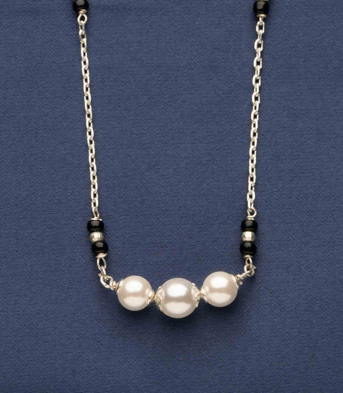 Black Beads Triple Pearl Mangalsutra (Silver)