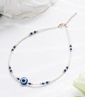 Blue Beads Evil Eye Anklet (Silver)