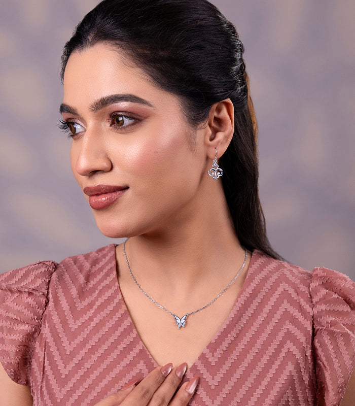 Butterfly Charm Necklace Set (Silver)