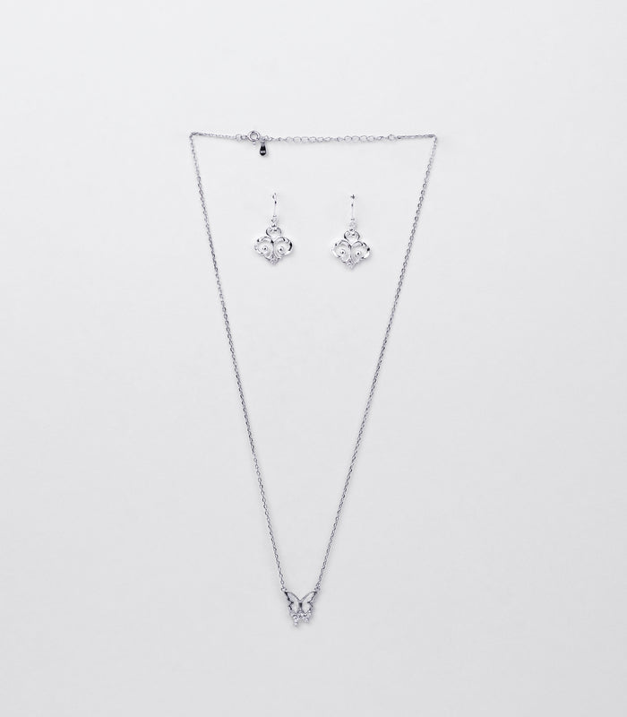Butterfly Charm Necklace Set (Silver)