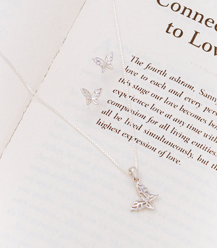 Butterfly Motif Necklace Set (Silver)
