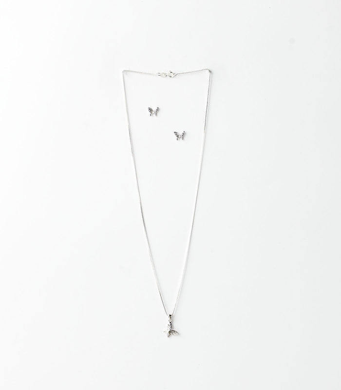 Butterfly Motif Necklace Set (Silver)