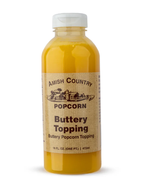 Amish Country Popcorn Buttery Topping bottle on a white background