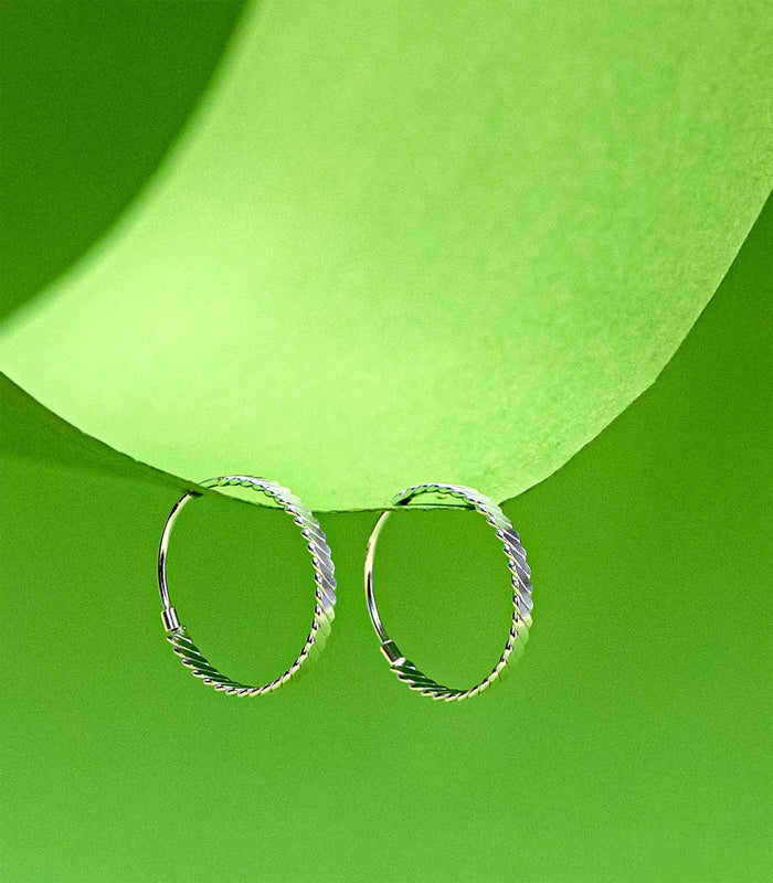 Classic Flat Slants Hoops Earrings (Silver)