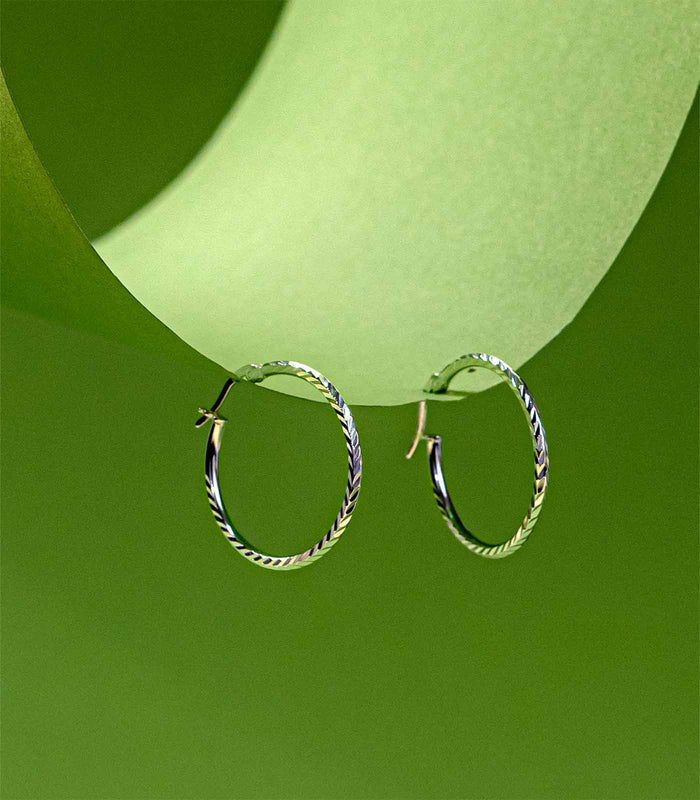 Classic Textured Hoops Earrings (Silver)