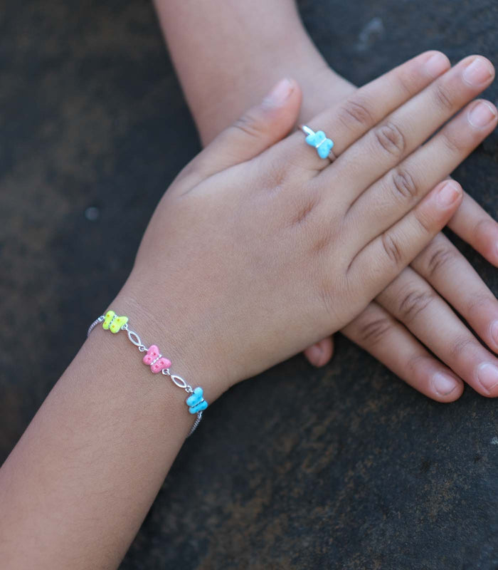 Colored Butterflies Bracelet (Silver)