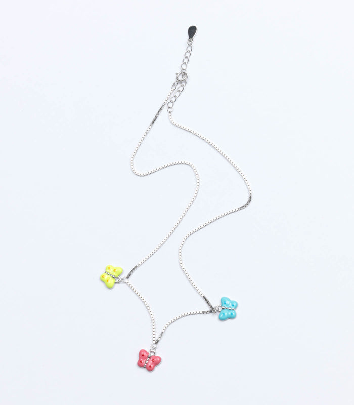 Coloured Butterflies Necklace (Silver)