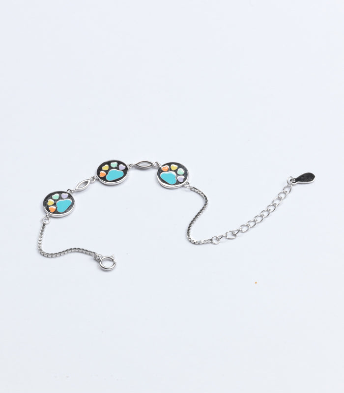 Coloured Paw Bracelet (Silver)
