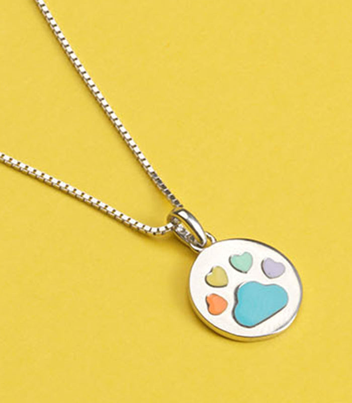 Coloured Paw Necklace (Silver)