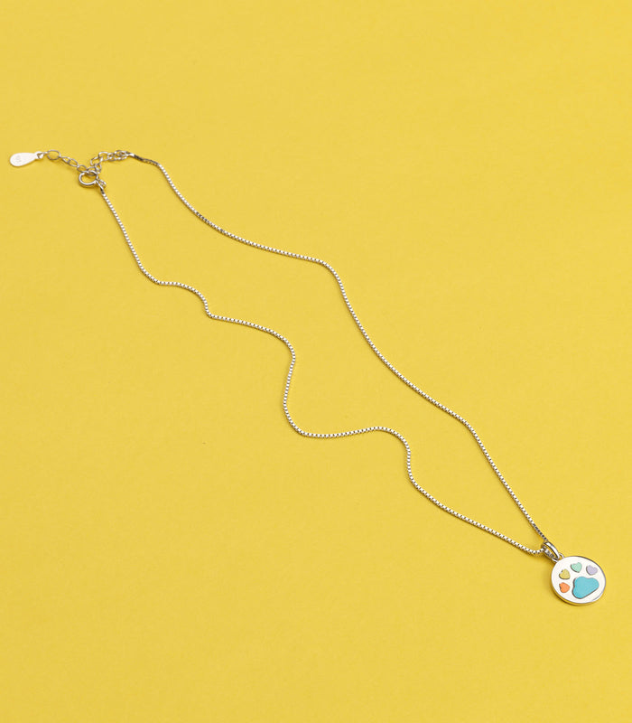 Coloured Paw Necklace (Silver)