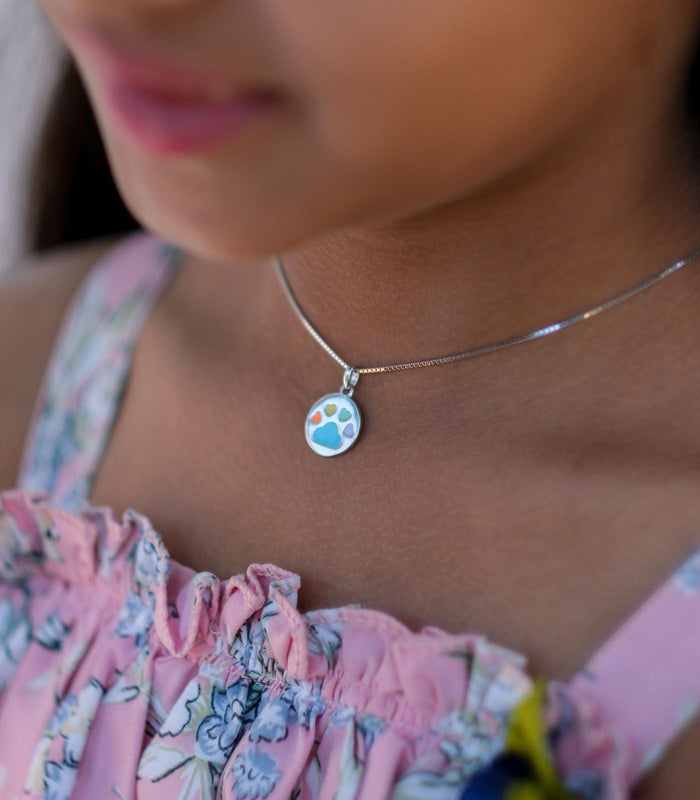 Coloured Paw Necklace (Silver)