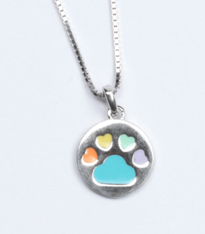 Coloured Paw Necklace (Silver)
