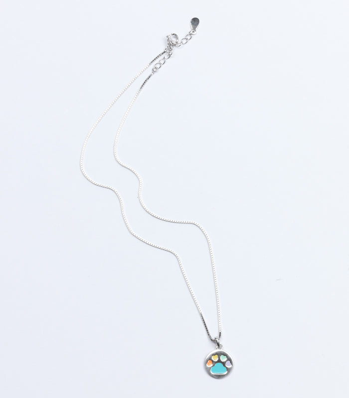Coloured Paw Necklace (Silver)