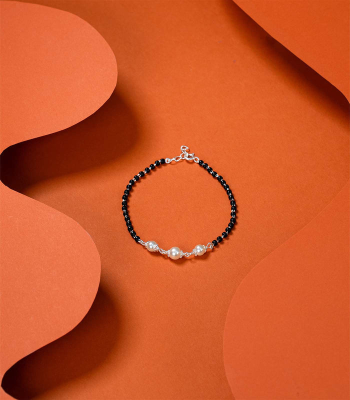 Continuous Triple Pearl Mangalsutra Bracelet (Silver)