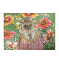 Cottage Floral Cat Glass Chopping Board