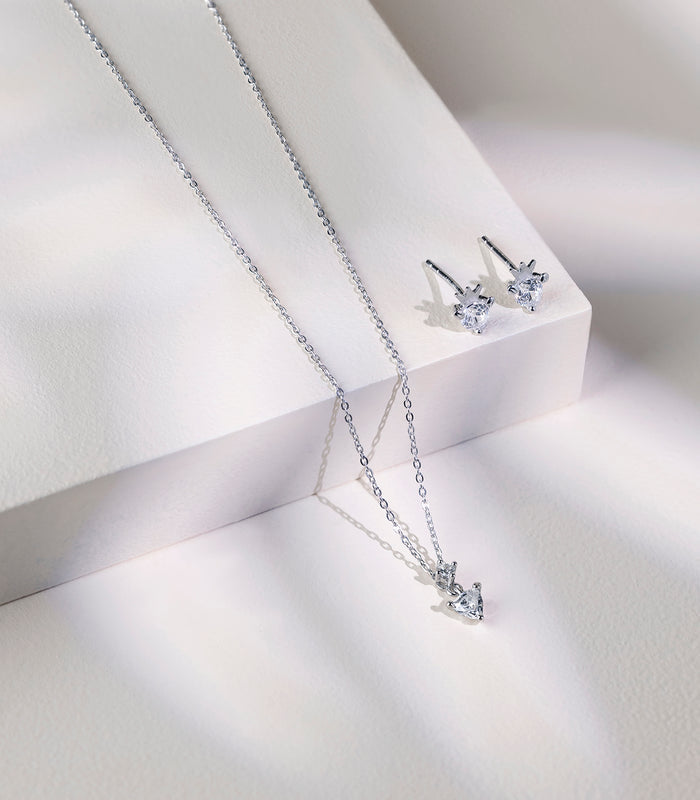 Crystal Core Necklace Set (Silver)