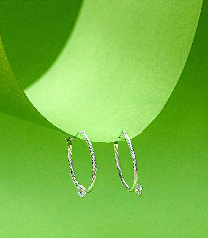 Crystal Hoops  Earrings (Silver)