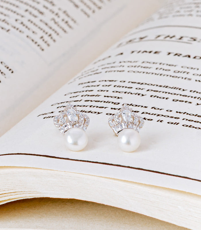 Crystal Pearl Crown Tops (Silver)