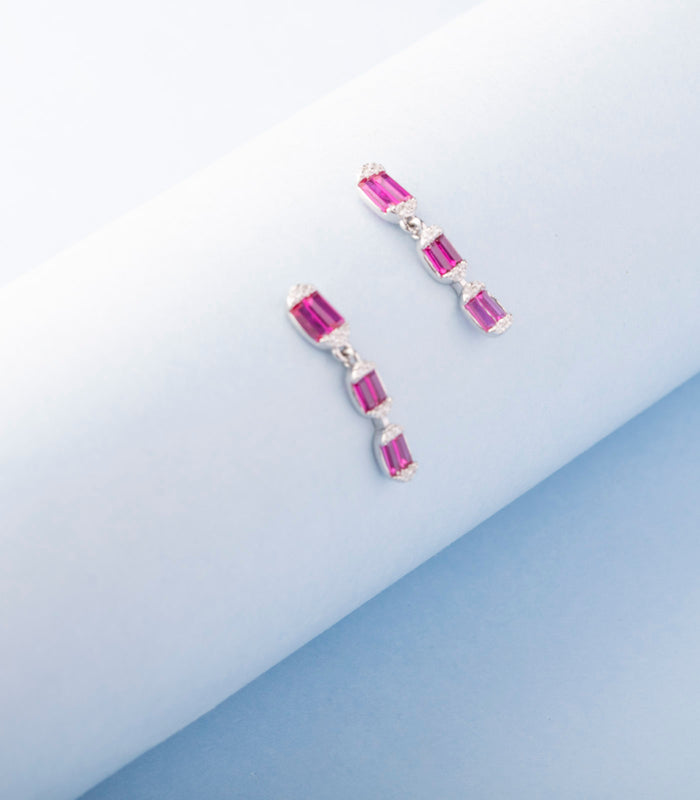 Merry Crystal Earrings- Pink (Silver)