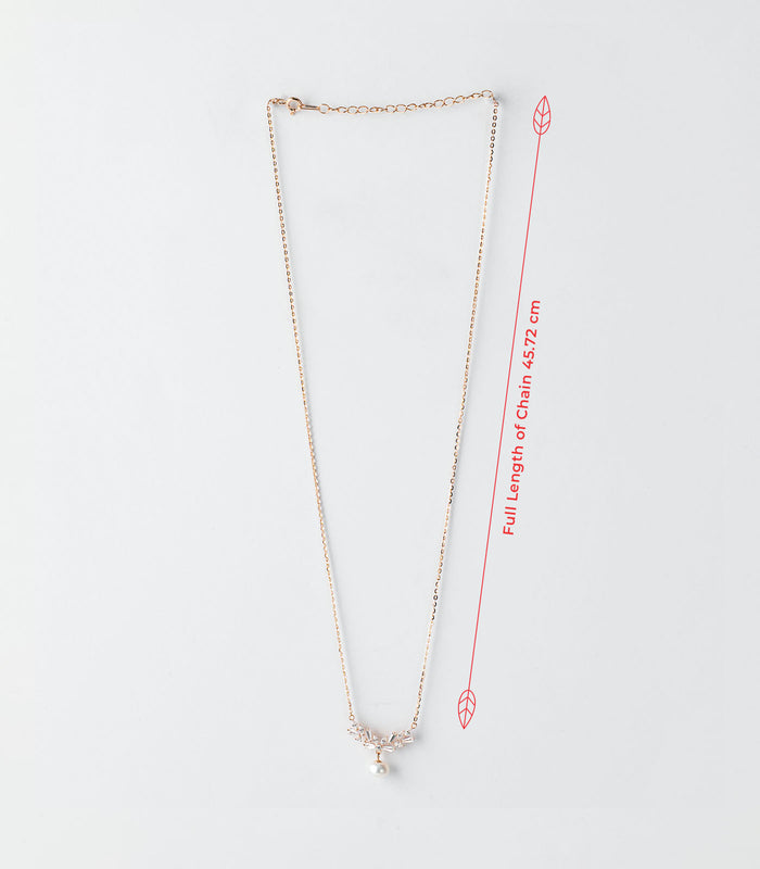 Dangling Bell And Pearl Gold Colour Necklace (Silver)