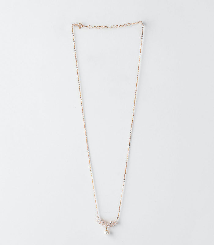Dangling Bell And Pearl Gold Colour Necklace (Silver)