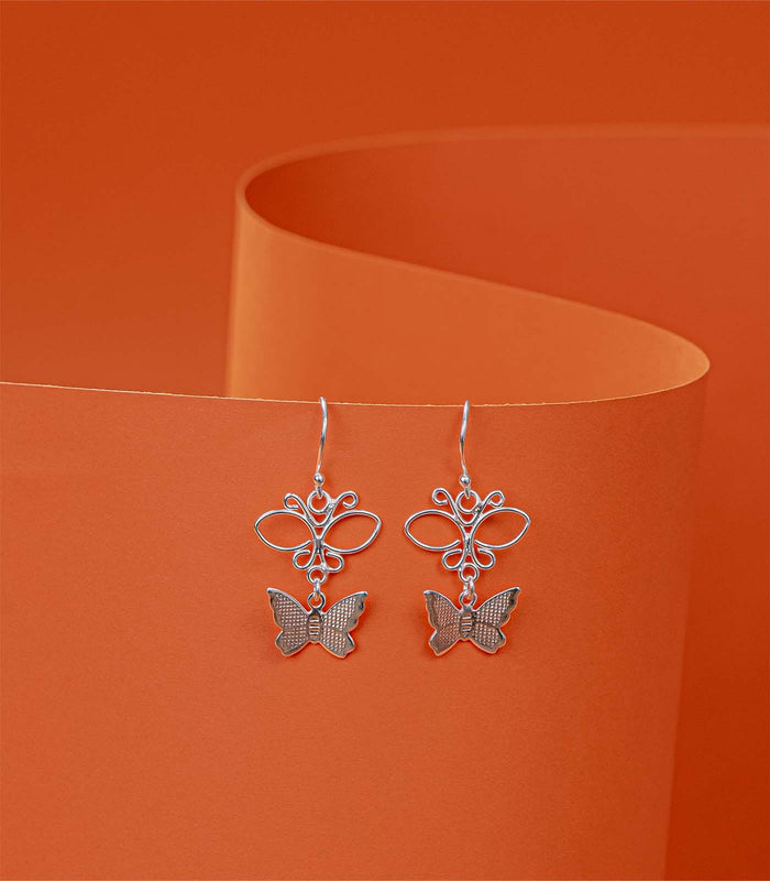 Dangling Butterfly Earrings (Silver)