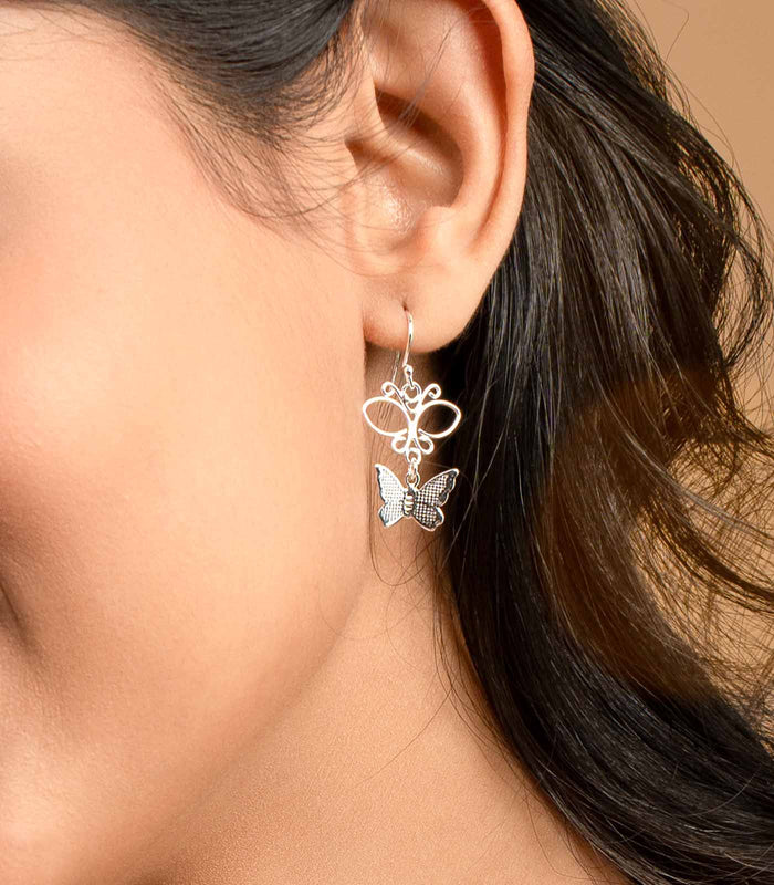Dangling Butterfly Earrings (Silver)
