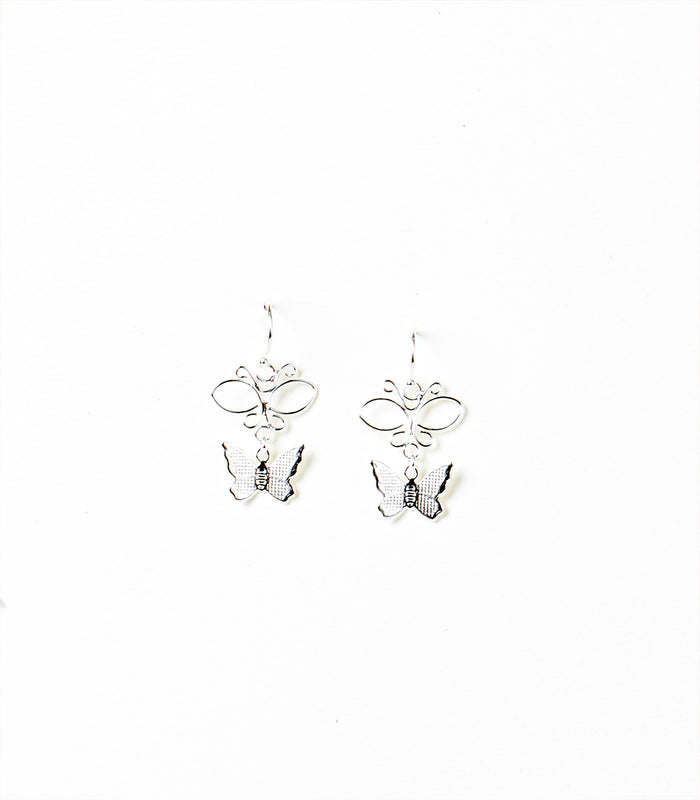 Dangling Butterfly Earrings (Silver)