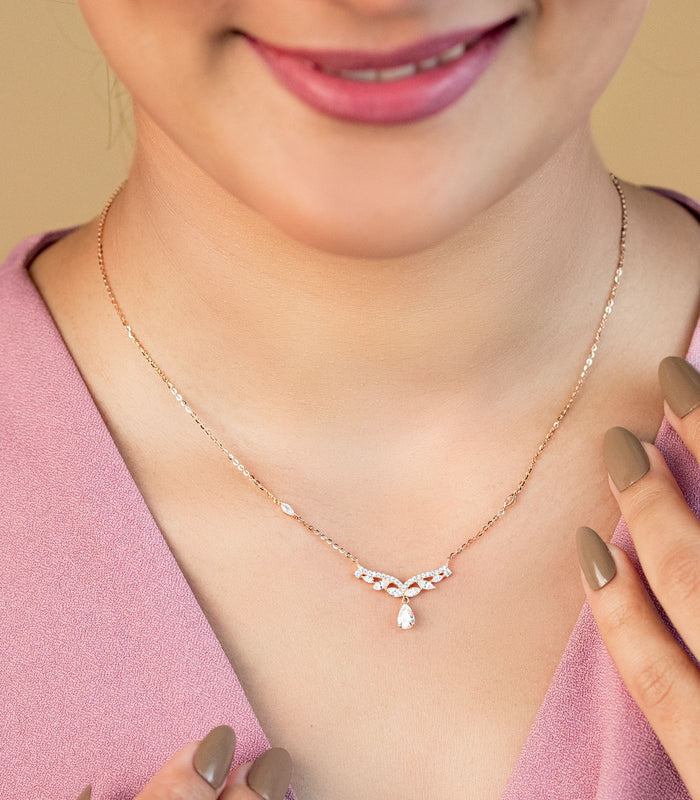 Dangling Drop Gold Coloured Necklace (Silver)