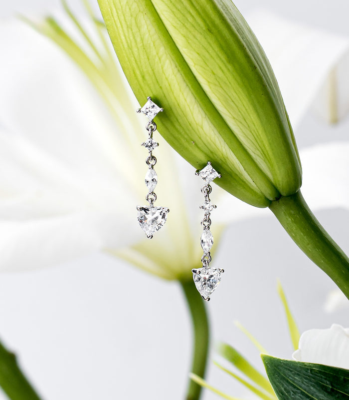 Dangling Hearts Earrings (Silver)