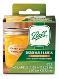 Box of Ball dissolvable canning jar labels on a white background.