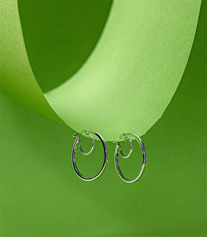 Double Layered Classic Hoops Earrings (Silver)
