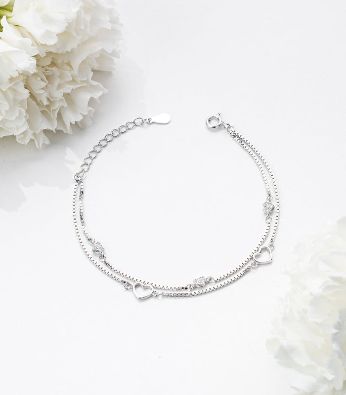Double Layered Heart Motifs Bracelet (Silver)